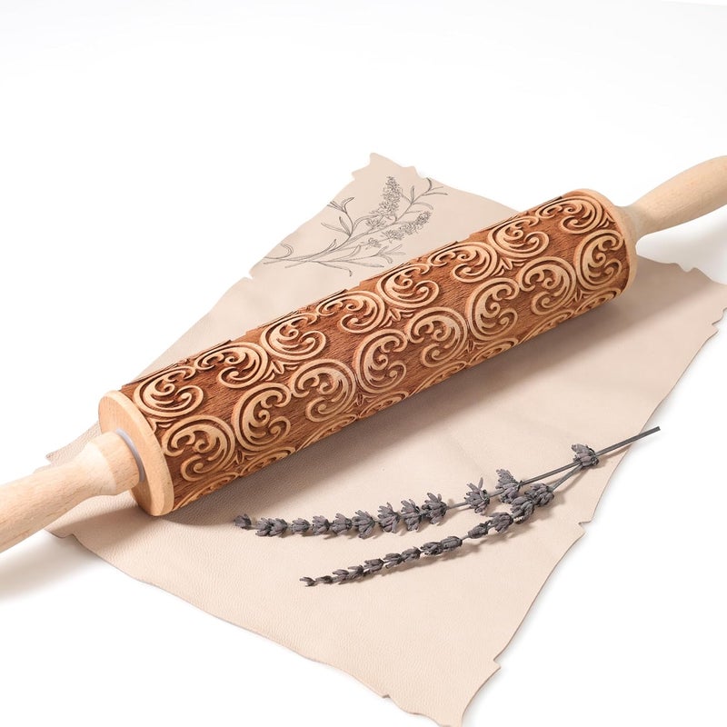 XINBADA 17" Premium Wooden Rolling Pins for Baking with European Embossed Designs | 3mm Deep Springerle Cookie Molds | Christmas Rolling Pin & Baking Gifts for Women | Includes 3-in-1 Cleaning Brush - Image 1